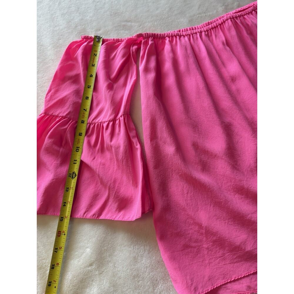 Lilly Pulitzer Size Large Sanilla Top 100% Silk Off the Shoulder Blouse Hot Pink - Picture 9 of 13
